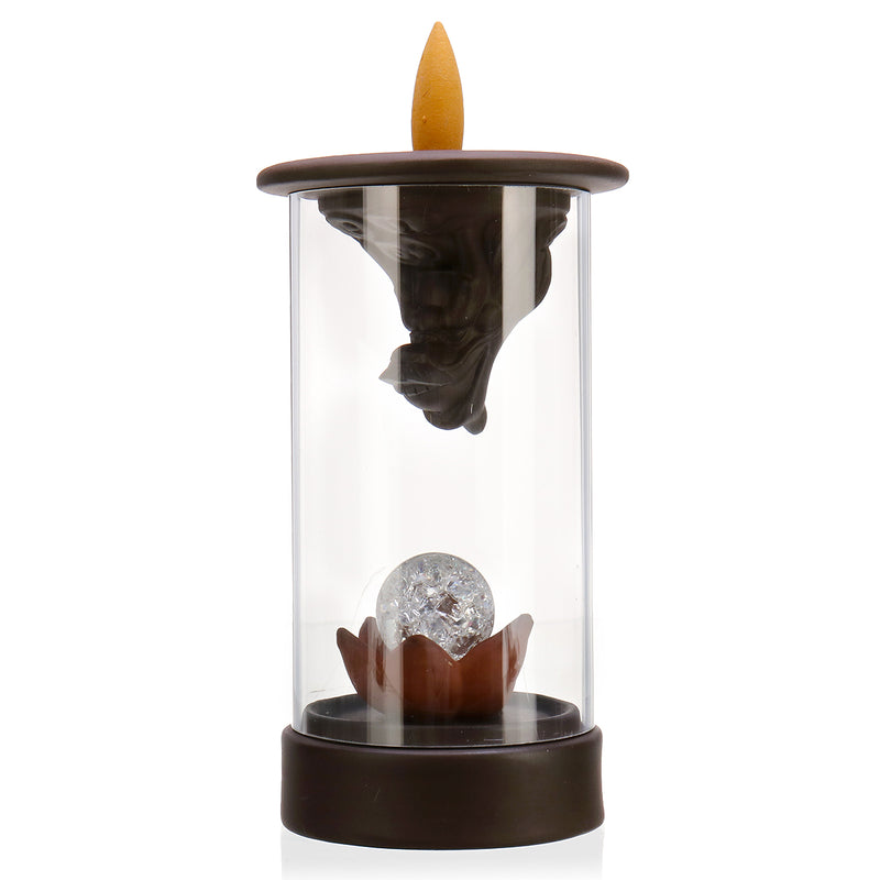 7 Color LED Changing Incense Burner Backflow Waterfall Smoke Censer Holder with Cones