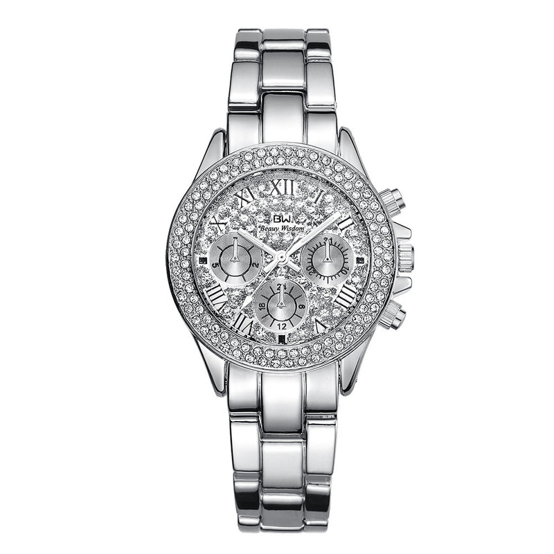 Deffrun Shining Fashion Style Women Wrist Watch Full Steel Quartz Watches