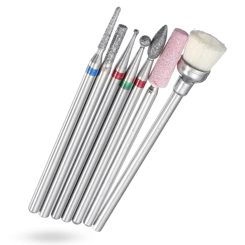 7pcs Abrasive Drill Bits 3/32 Inch Rotate Burr Cuticle Clean Manicure Pedicure Tool
