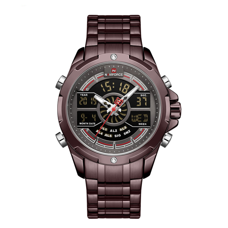 NAVIFORCE NF9170 LED Display Metal Case Dual Display Watch Business Style Men Digital Watch