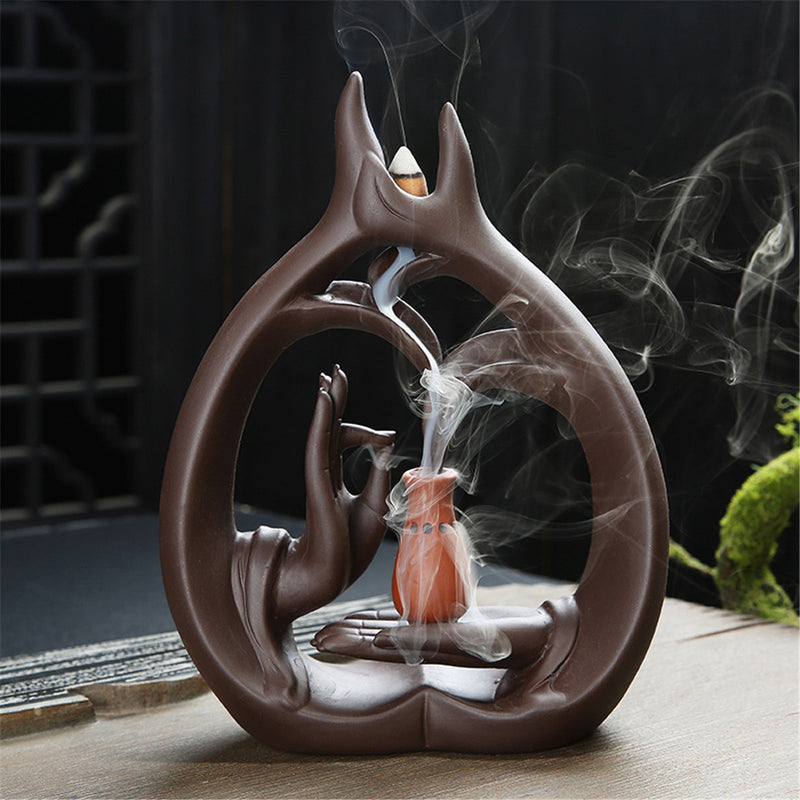 Backflow Incense Burner Incense Holder Lotus Flower Bottle Home Office Tea-house Decorations
