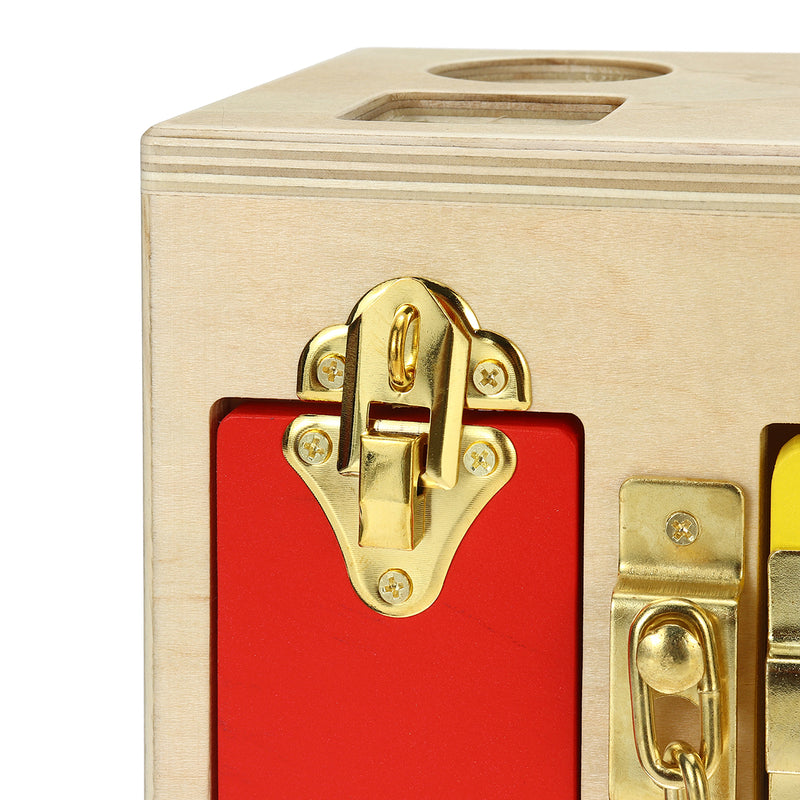 Children Wooden Little Lock Door Latch Box Case Kid's Early Educational Toys