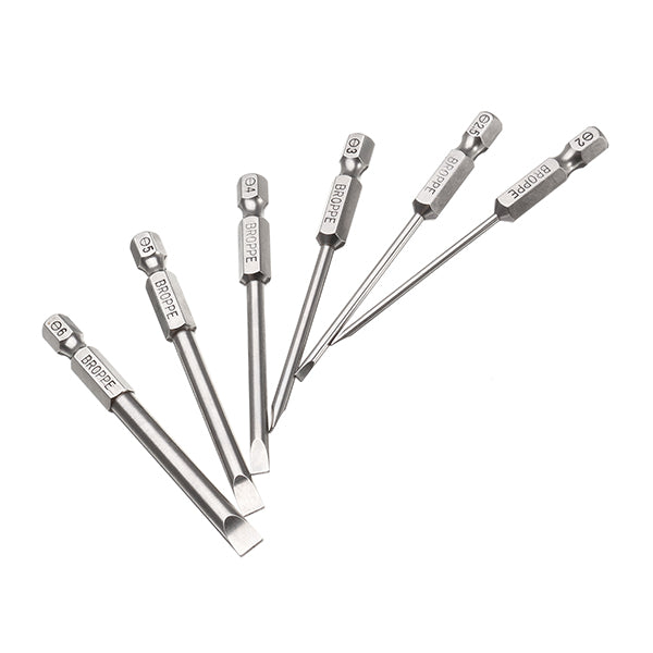 BROPPE 6Pcs 75mm Magnetic 2.0-6.0mm Flat Head Slotted Tip Screwdrivers Bits
