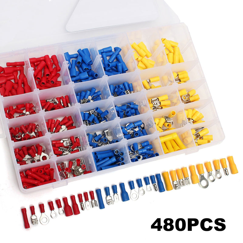 Excellway EC09 480Pcs Insulated Electrical Wire Connector Terminal Crimp Connectors Kit Box