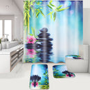 180x180cm Stone Bamboo Water With 12 Hooks Bathroom Shower Curtain Toliet Mat