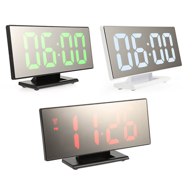 Loskii Digital Alarm Clock Mutifunction LED USB Charging Mirror Alarm Home Decor Desk Clock