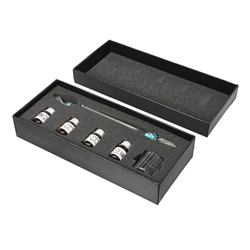 Crystal Glass Dip Pen Set Glass Sign Pen Non-carbon Ink Fountain Signature Writing with Gift Box