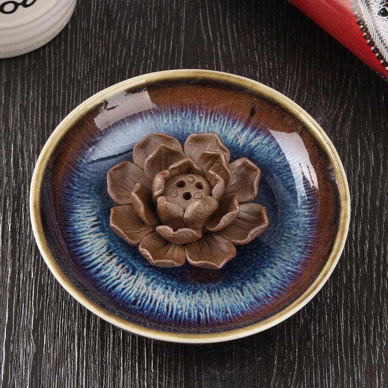 Ceramic Incense Burner Holder Burner Lotus Plate Censer Home Fragrances 3 Incense Holes