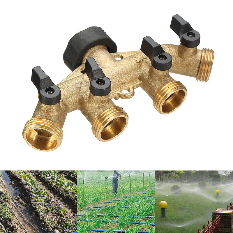 3/4 Inch 4 Way Brass Hose Faucet Manifold Water Segregator Garden Tap Connector Splitter Switcher Control Shut Off Valve