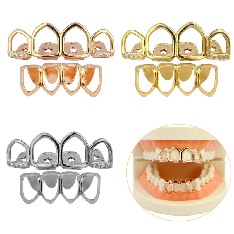 Unisex Women Men Rose Gold Plated Hip Hop Teeth Grill Top Bottom Tooth Dental Tools