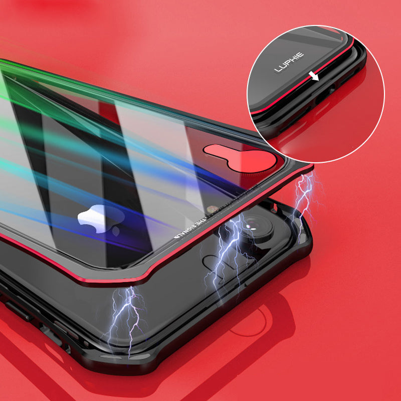 Luphie Protective Case For iPhone XR Gradient Magnetic Adsorption Aluminum Tempered Glass