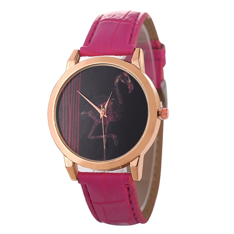 Red-crowned Crane Pattern Colorful Leather Strap Fashion Men Quartz Watch