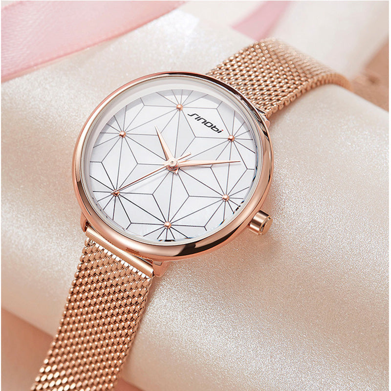 SINOBI 9817 White Bayside Print Gray Lines Dial Fashion Women Quartz Watch