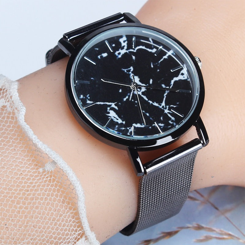 Fashion Women Marble Surface Stainless Steel Band Ladies Dress Quartz Watch