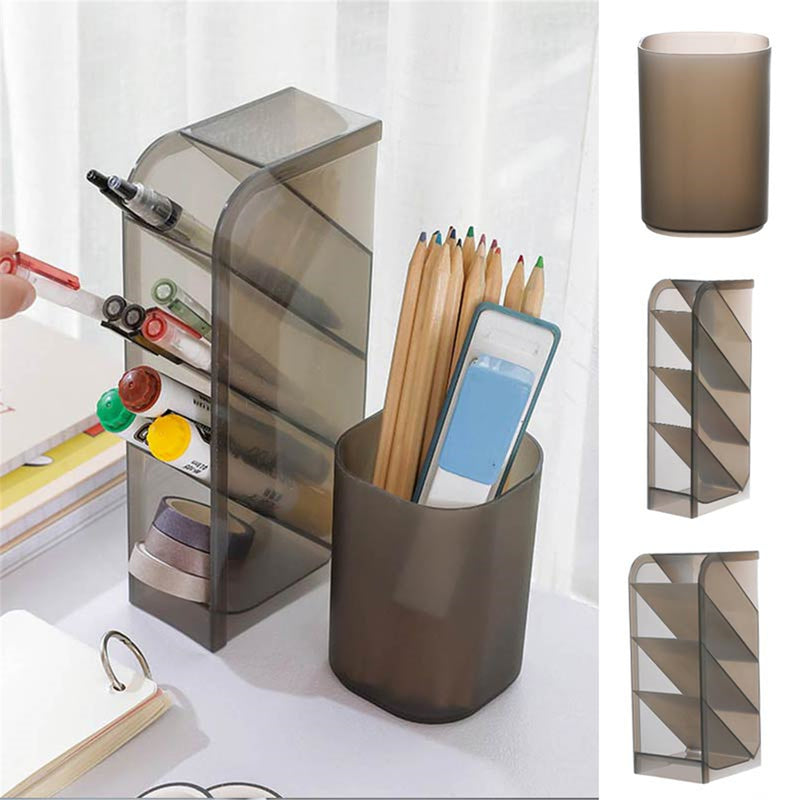 1pc Desktop Storage Box Transparent Round Pen Oblique Insert Pen Box Pen Large Office Storage Pen Holder