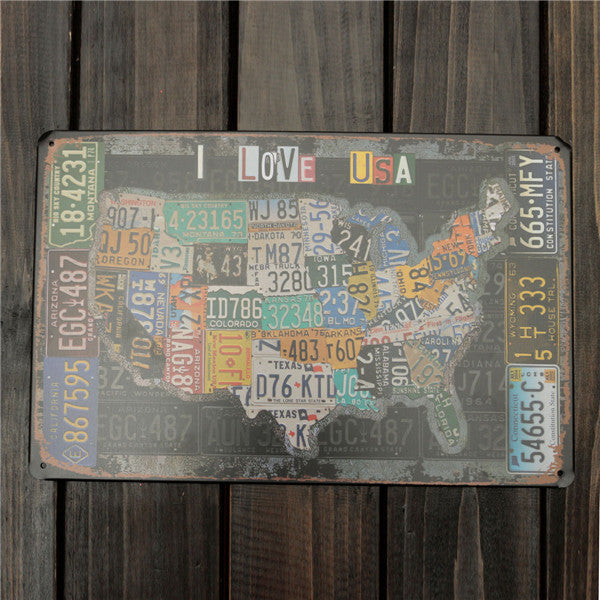 I Love USA Retro Metal Painting Sheet Metal Drawing Pub Home Cafe Poster Sign Tin Decor
