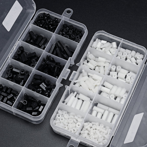 Suleve M2.5NH2 300Pcs Nylon Screw White/Black Hex Screw Nut PCB Standoff Spacer Assortment Kit