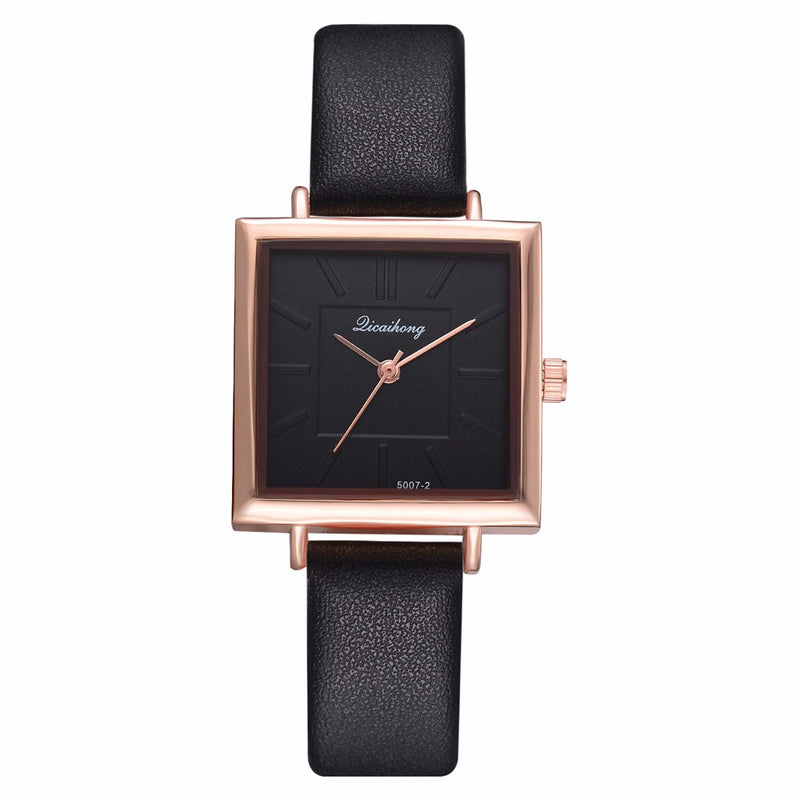 Simple Square Dial PU Leather Strap Women Fashion Ladies Dress Bracelet Quartz Watch
