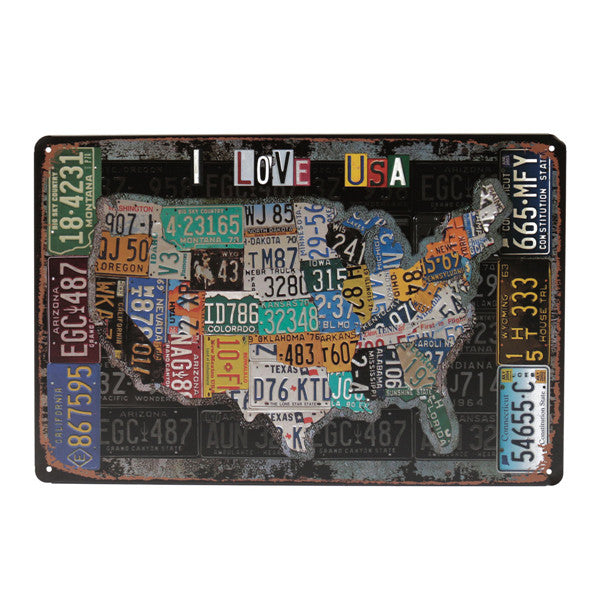 I Love USA Retro Metal Painting Sheet Metal Drawing Pub Home Cafe Poster Sign Tin Decor