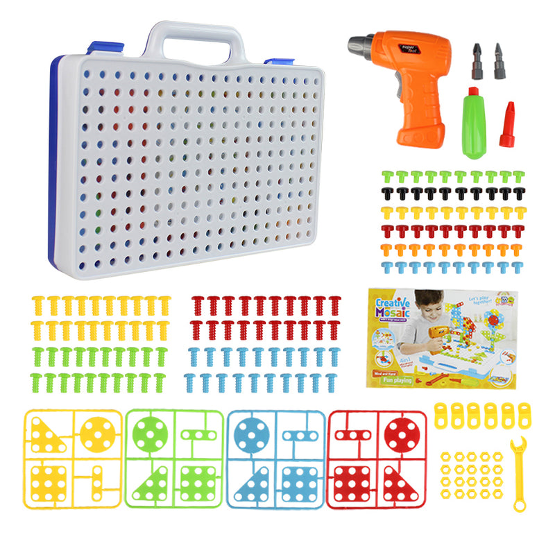 Topacc 240Pcs Children Fun Electric Drill Puzzle Toys Disassemble Screw Nut Assembly Combination Toys
