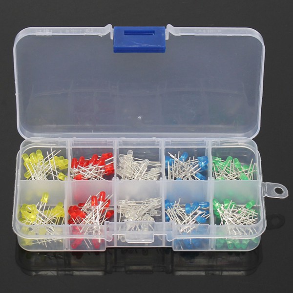 200Pcs 3MM LED Light Assorted Kit Red Green Blue Yellow White DIY LEDs Set