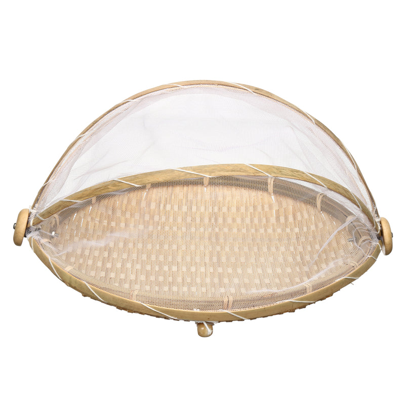 Bamboo Bread Basket Storage Display Basket Cover Net Dustproof Dishes Fruit Tray