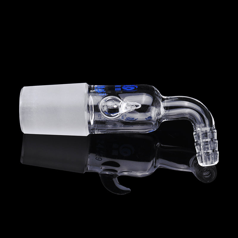 24/29 Glass Vacuum Adapter Air Exhaust Connector Right Angle Bend Two Sides Ears Ground Joint to Hose Connection