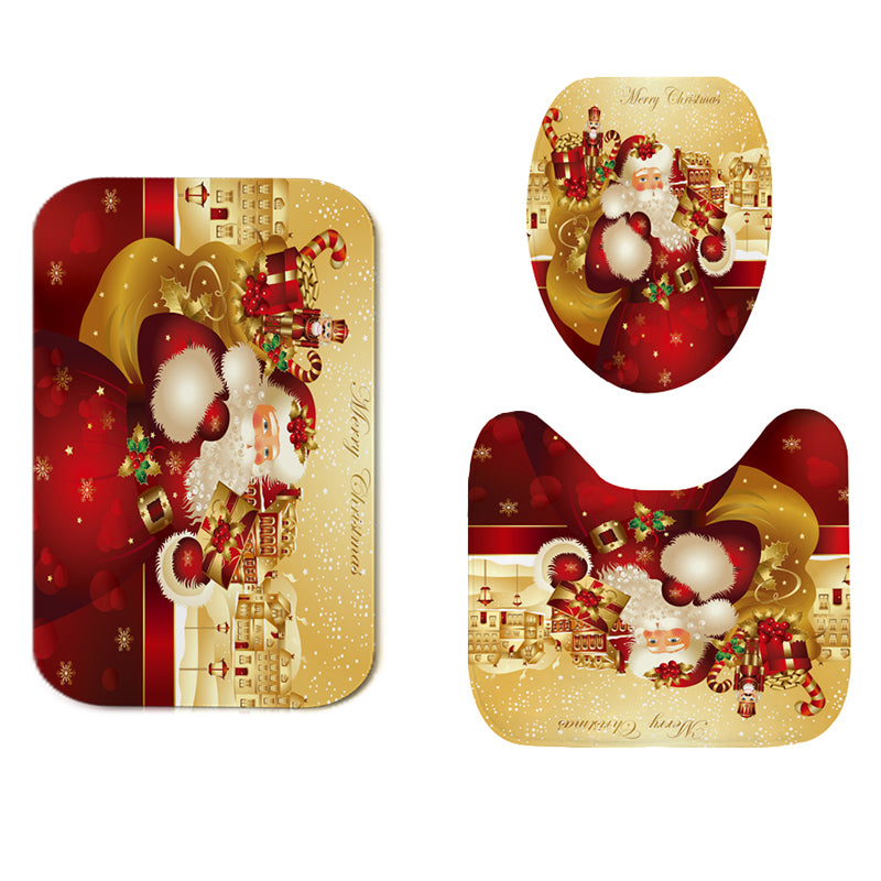 Santa Claus Waterproof Bathroom Toilet Seat Covers Mats Non-Slip Rugs Bath Mats Set Print Home Decor