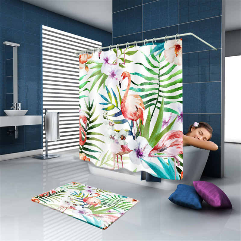 Mrosaa Creative Flamingo Printing Waterproof Shower Curtains Bathroom Retaining Water Hanging Cloth