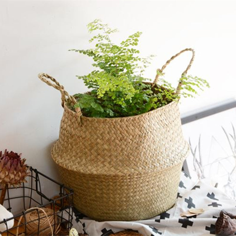 Garden Flower Pot Seagrass Belly Basket Storage Plant Pot Foldable Seeding Nursery Decoration Bag