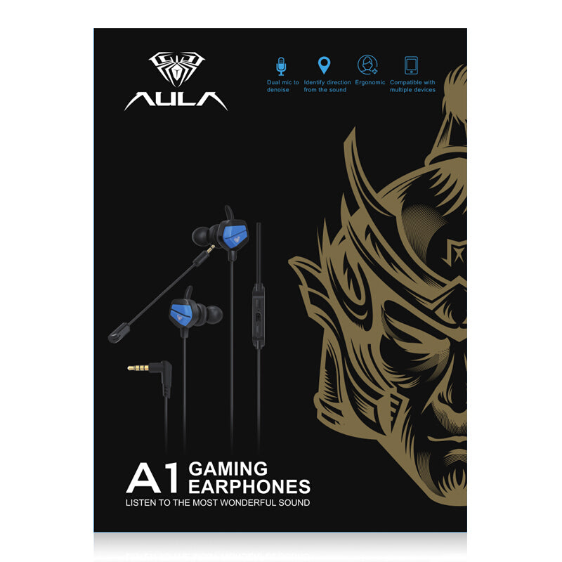 AULA A1 3.5mm Wired HiFi In-ear Gaming Earphone with Dual Microphone