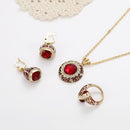 Luxury Red Crystal Statement Ring Charm Necklaces Star Drop Earrings Bridal Jewelry Set for Women