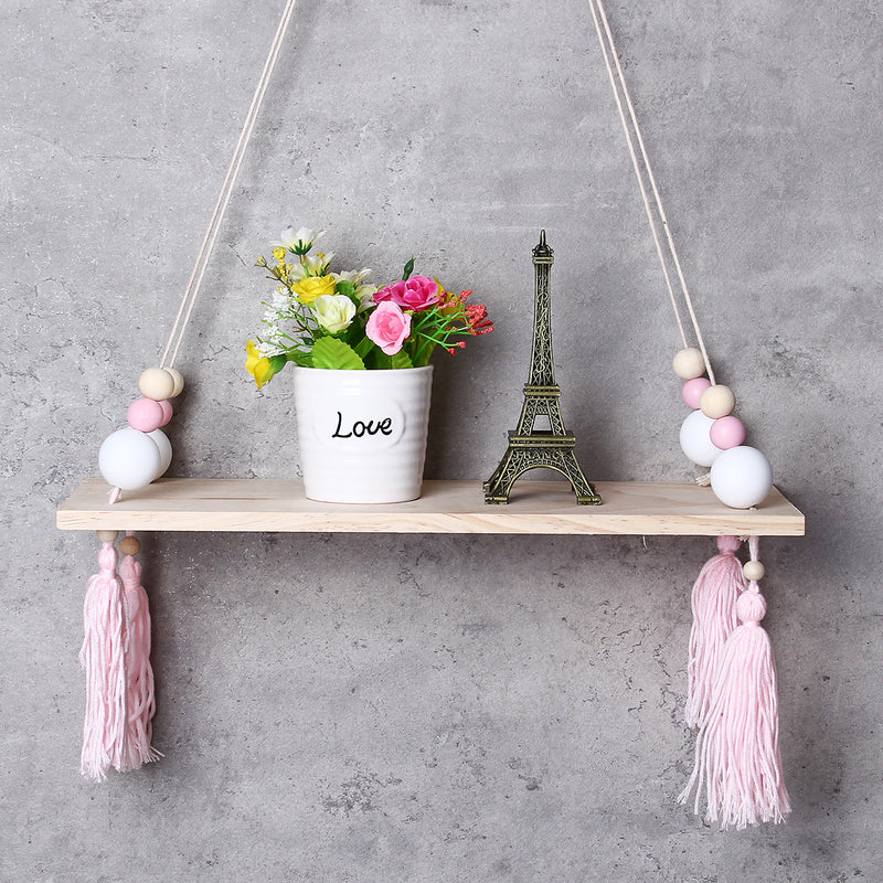 Wood Rope Floating Tassel Floating Wall Swing Shelf Hanging Storage Decorations