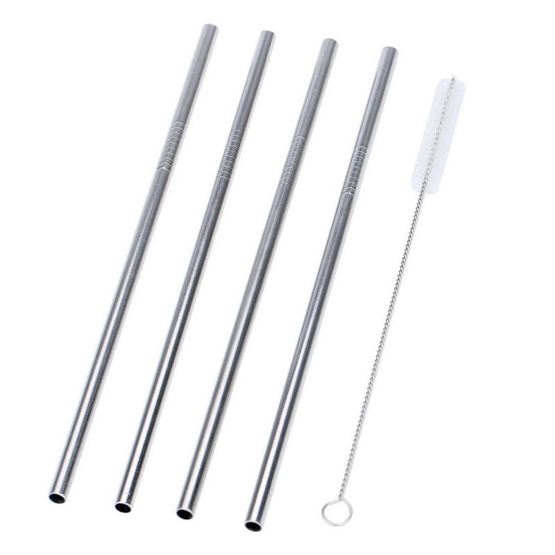 Stainless Steel Metal Drinking Straw Reusable Juice Pipe + Cleaner Brush + Box