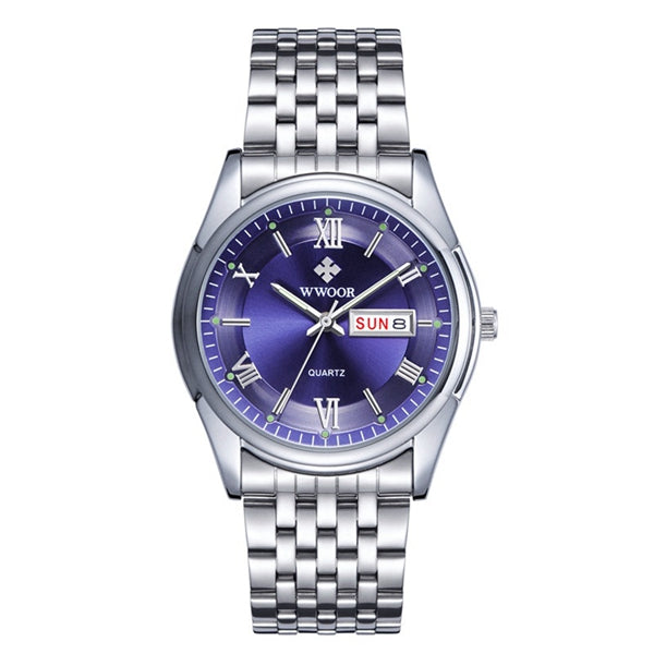 WWOOR 8802 Fashion Bussiness Men Watch Stainless Steel Band Luminous Clock Men Wrist Watch