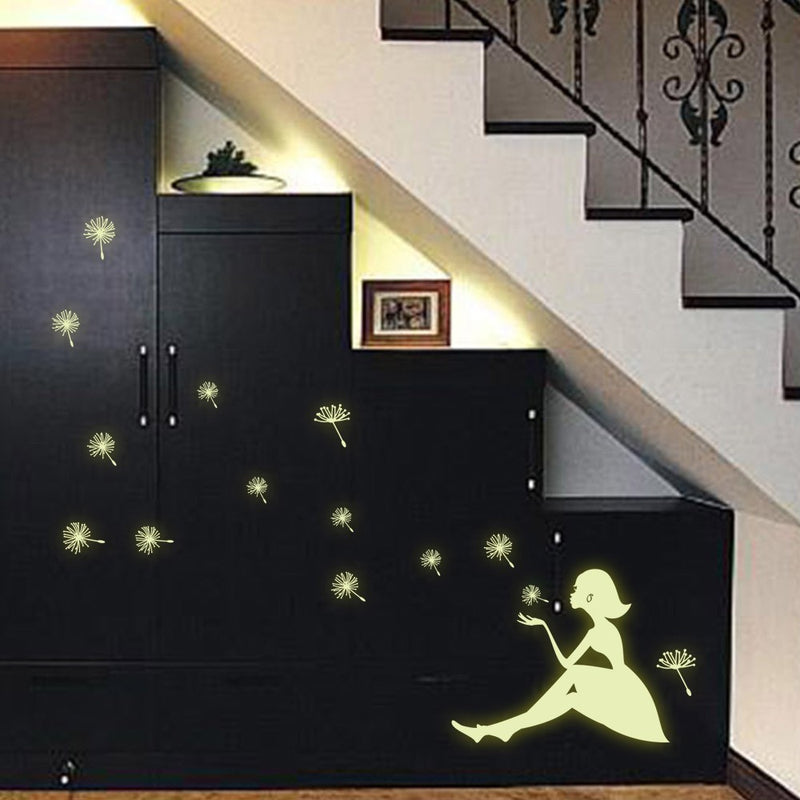 Dandelion Girl Stars Fluorescent Luminous Paste Stickers Night Light Living Room Decor Wall Sticker