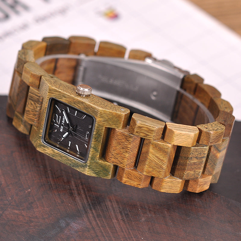 BOBO BIRD S02 25mm Small Square Dial Women Wrist Watch Wooden Quartz Watch