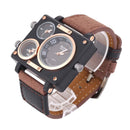 OULM 3595 Men Watch Fashion Three Time Zones Alloy Case Textile Watch Band Quartz Watch