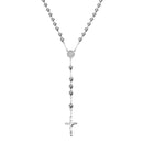 4/5/6/8mm Silver Tone Crossed Pendant Stainless Steel Bead Chain Jesus Christ Rosary Long Necklace Mens Womens Jewelry