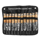12Pcs Wood Carving Chisel Set Carbon Steel Woodworking Rolling Pouch
