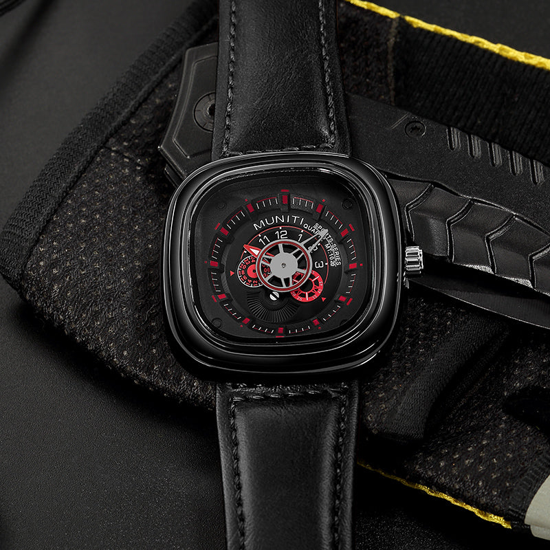 MUNITI 0361 Original Design Waterproof Creative Watch Leather Strap Business Style Quartz Watch