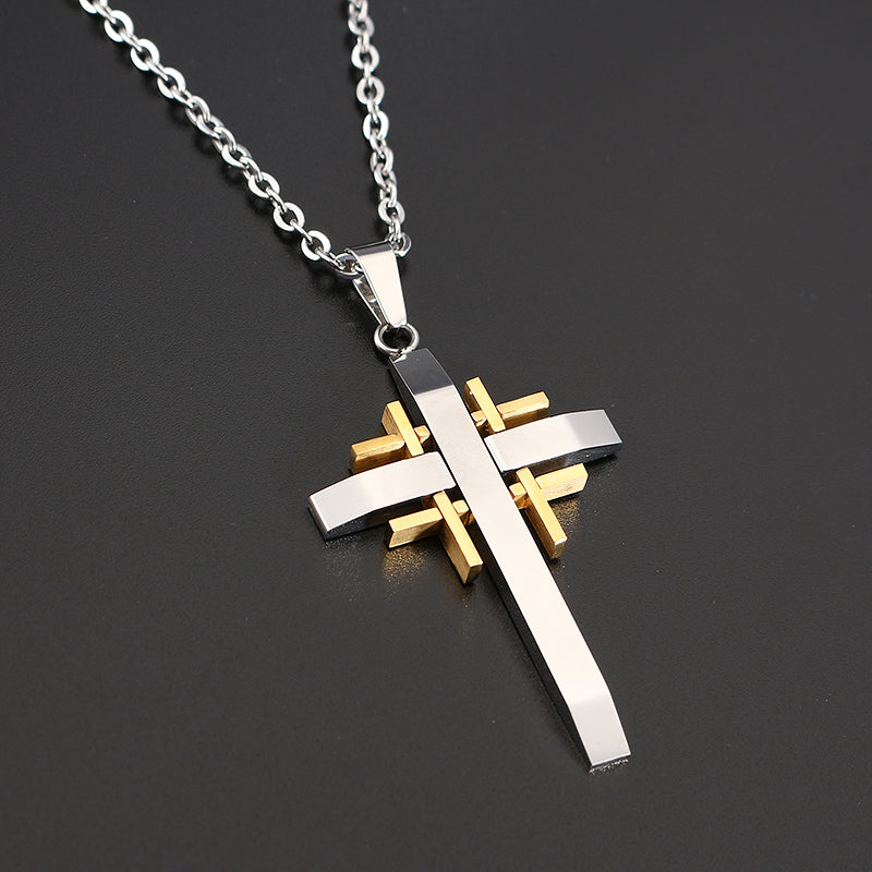 Trendy Silver Gold Men Cross Necklace Stainless Steel Charm Necklaces