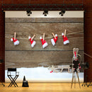 5x7FT Vinyl Christmas Wood Wall Santa Hat Photography Backdrop Background Studio Prop