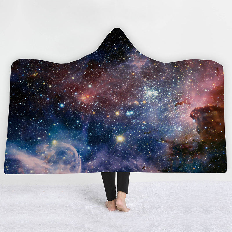 Winter Galaxy Star Plush Wearable Hooded Blankets Throw Dual Layer 3D Printing