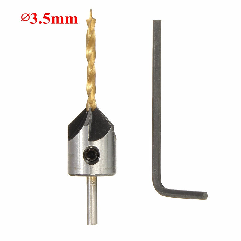 3-10mm HSS 5 Flute Countersink Drill Bit Set Carpentry Reamer Wood Working Chamfer Drill Bit