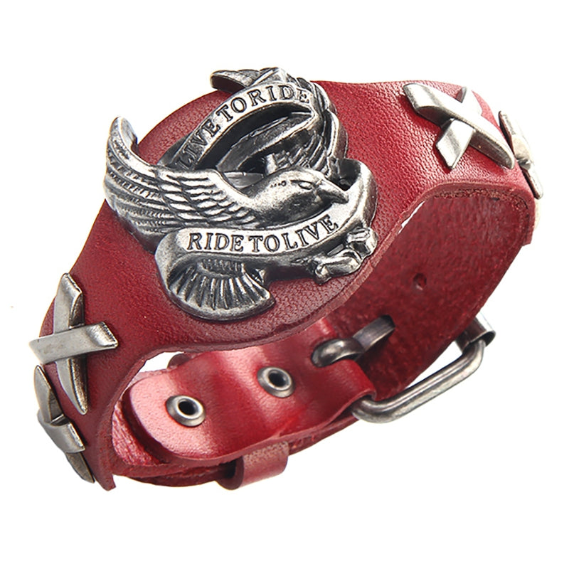Punk Genuine Leather Wrap Wristband Bangle Alloy Eagle Bracelet for Men Women