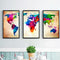Miico Hand Painted Three Combination Decorative Paintings Colorful World Map Wall Art For Home Decoration