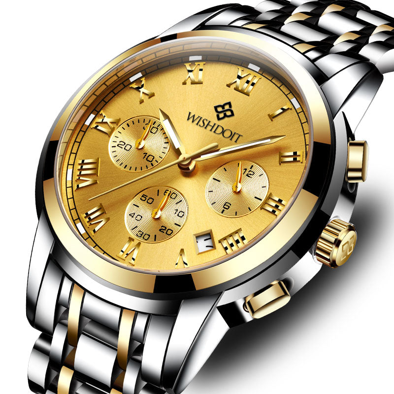 WISHDOIT WSD-016 Men Watch Fashion Chronograph Stainless Steel Strap Wrist Watch