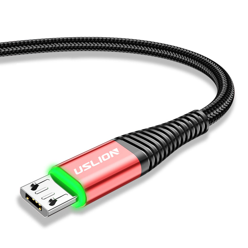 USLION US0127 3A LED Nylon Micro USB Fast Charging Data Cable for Samsung S6 S7 HUAWEI Xbox Xiaomi Redmi 6 7 LG Nokia