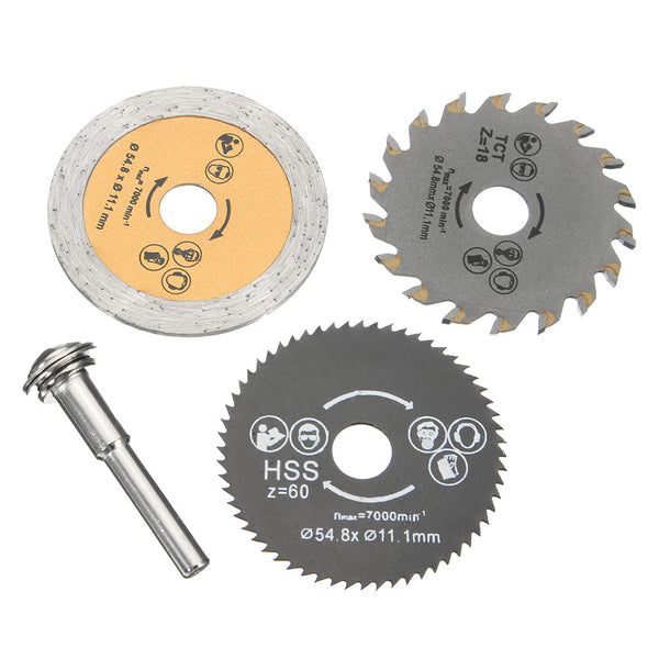 3Pcs HSS 54.8mm Wood Circular Saw Blades with Mandrel Rotary Cutting Tool